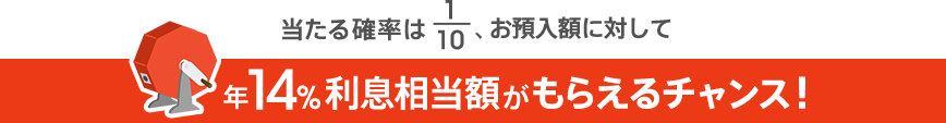 当たる確率は1/10、お預入額に対して年14.0%利息相当額がもらえるチャンス!