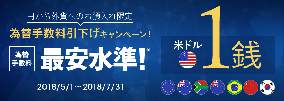 為替手数料最安水準!為替手数料 引下げキャンペーン