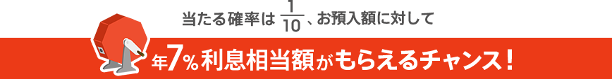 当たる確率は1/10、お預入額に対して年7.0%利息相当額がもらえるチャンス!