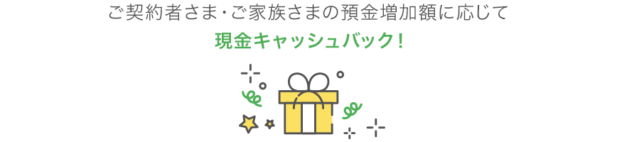 ご契約者さま・ご家族さまの預金増加額に応じて現金キャッシュバック！