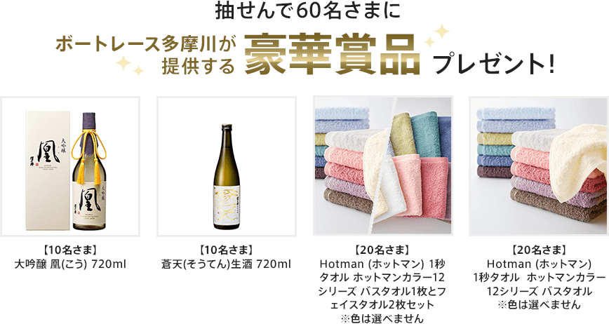 抽せんで60名さまにボートレース多摩川が提供する豪華賞品プレゼント！