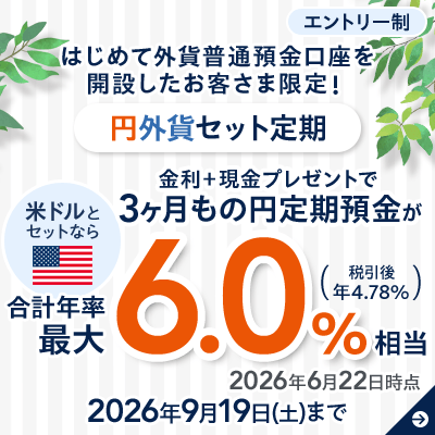 はじめて外貨普通預金口座を開設したお客さま限定！円外貨セット定期