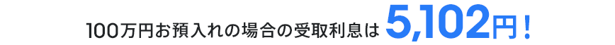 100万円お預入れの場合の受取利息は5,102円！