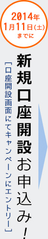 2014年1月11日(土)までに新規口座開設お申込み! 2014年1月11日(土)までに新規口座開設お申込み!