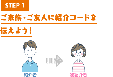 STEP1 ご家族・ご友人に紹介コードを伝えよう!
